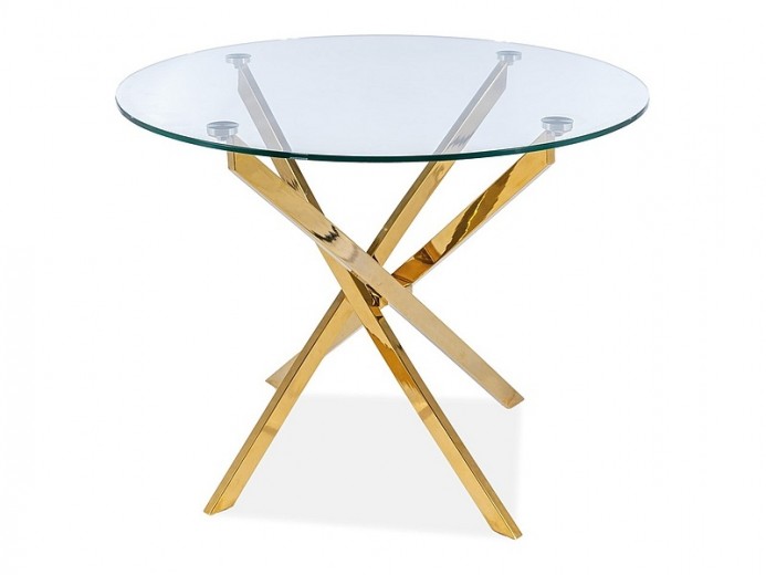 Kerek Asztal, üveg és fém, Agalia Átlátszó / Arany, Ø90xM75 cm