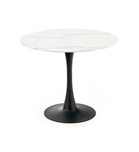 Asztal, Üveg és Fém Ambrosio Fehér / Fekete, Ø90xM72 cm