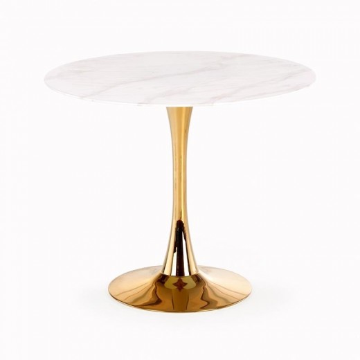 Casemiro Üveg és Fém Asztal, Fehér / Arany, Ø90xM75 cm