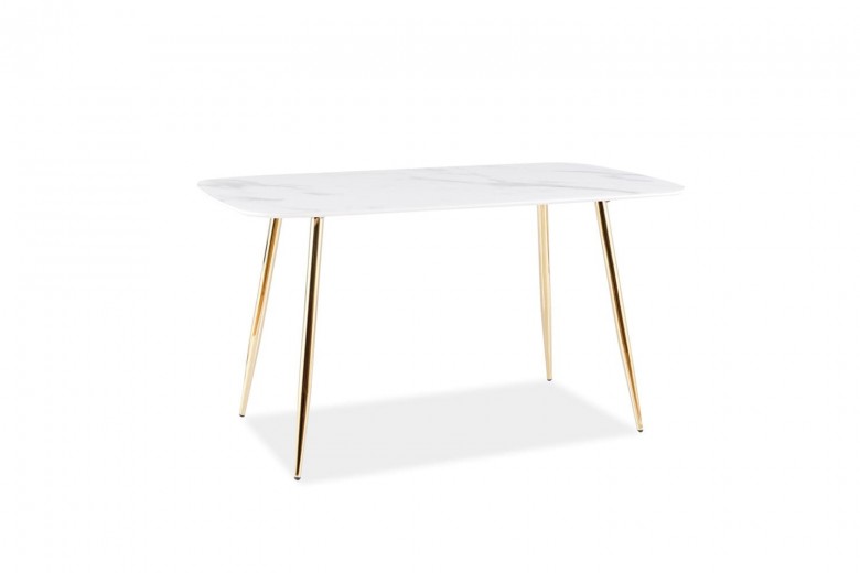 Asztal, MDF, üveg és fém, Crescendo Fehér / Arany, Sz140xH80xM75 cm