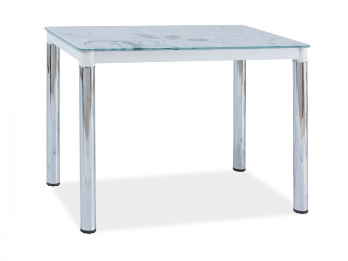 Asztal, üveg és fém, Damascus II Fehér / Króm, H100xSz60xM75 cm