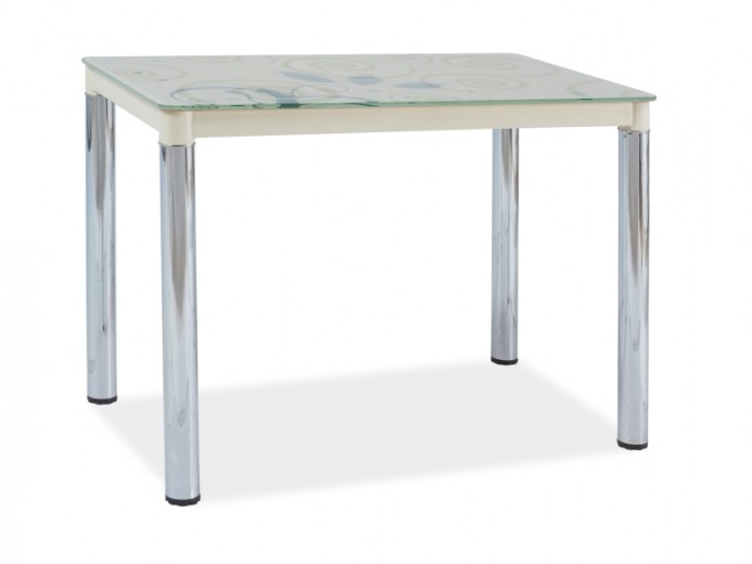 Asztal, üveg és fém, Damascus II Krémszínű / Króm, H100xSz60xM75 cm