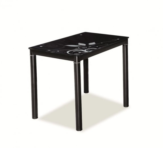 Asztal, üveg és fém, Damascus Large Fekete / Króm, H100xSz60xM75 cm
