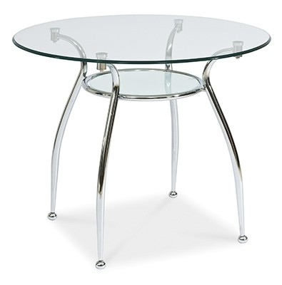 Kerek Asztal, üveg és fém, Finnick Átlátszó / Króm, Ø90xM77 cm