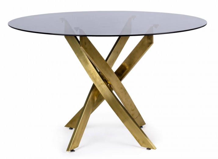 Üveg és Fém Asztal, George Round Füstös / Arany, Ø120xM75 cm