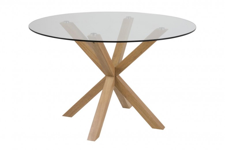 Asztal, Üveg és Fém, Heaven Tölgy, Ø119xM75,5 cm