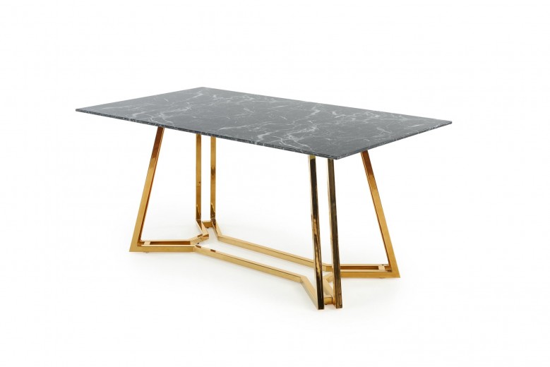 Konami Asztal, Üveg és Fém, Fekete / Arany, H160xSz90xM75 cm
