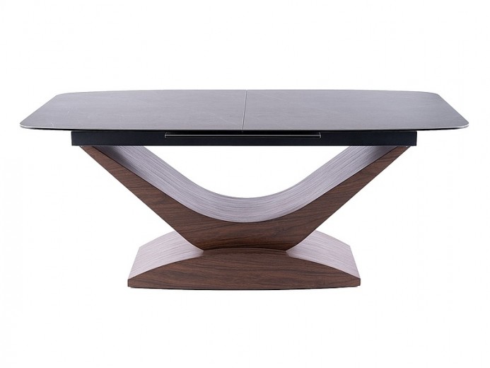 Kihúzható Asztal, kerámia, MDF és üveg, Dorsey Szürke / Diófa, H180-240xSz95xM76 cm