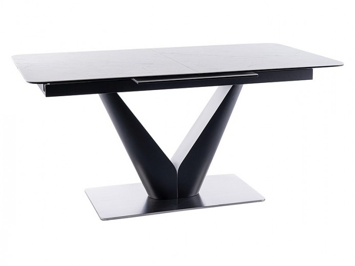 Kihúzható Asztal, kerámia, MDF, üveg és fém, Cantado Fehér / Fekete, H160-220xSz90xM76 cm
