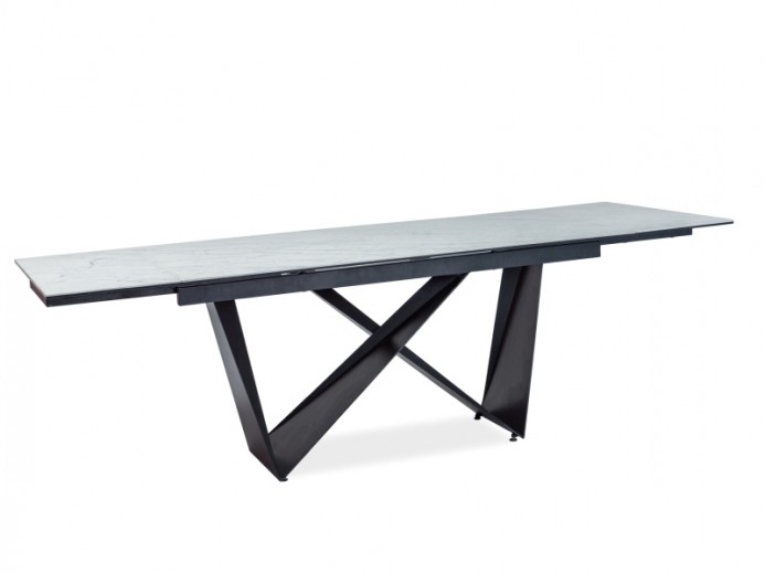 Kihúzható Asztal, kerámia, üveg és fém, Bayard Fehér / Fekete, Sz160-240xH90xM76 cm