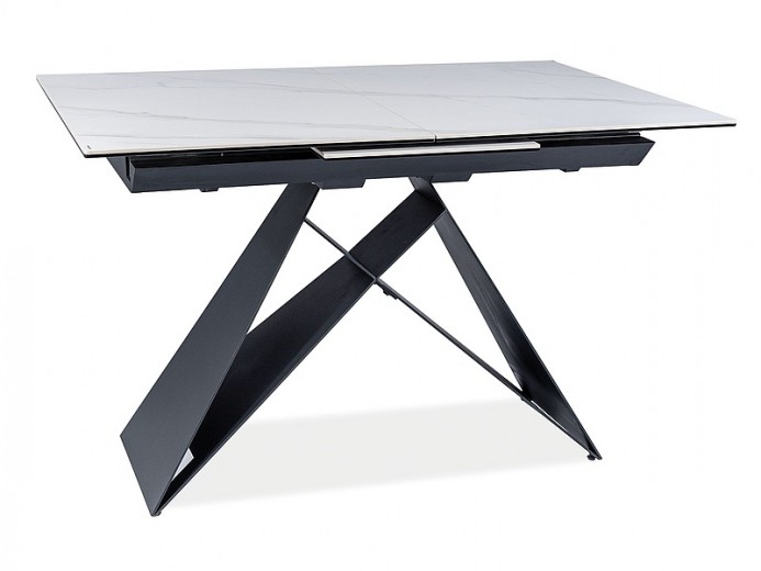 Kihúzható Asztal, kerámia, üveg, fém, Wesley SC Fehér / Matt Fekete, H120-160xSz80xM76 cm