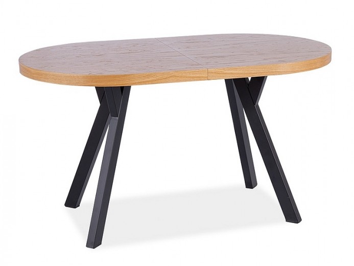 Kihúzható Asztal, furnér és fém, Dominy II Natúr Tölgy / Fekete, Sz140-272xH80xM76 cm