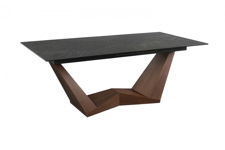 Kihúzható Asztal MDF, üveg, kerámia és furnér Noccibu Fekete/ Dióbarna, Sz200-250xM98xM76 cm