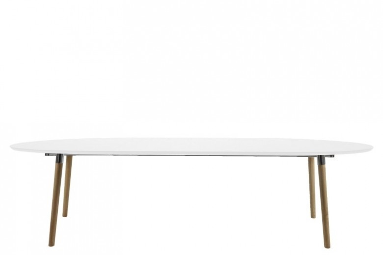Kihúzható Asztal, MDF és Fa, Belina Fehér / Tölgy, H170-270xSz100xM74 cm