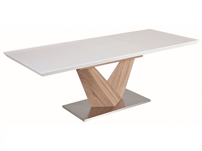 Kihúzható Asztal, MDF és fém, Alric Fehér / Tölgy Sonoma, H140-200xSz85xM75 cm