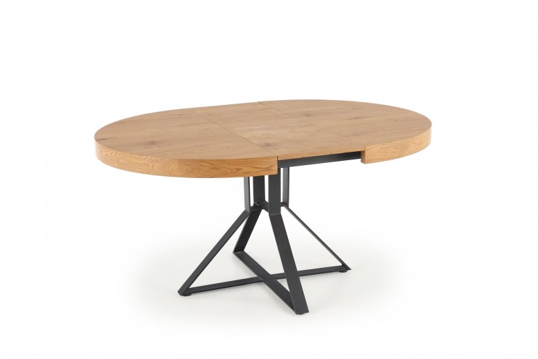 Mercy Kihúzható Asztal, MDF és Fém, Aranytölgy / Fekete, H120-160xSz120xM80 cm
