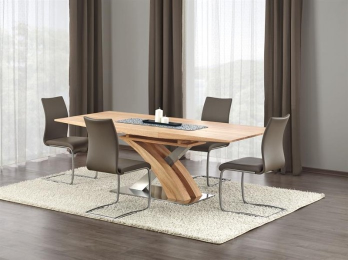 Sandor Kihúzható MDF és Fém Asztal, Aranytölgy, H160-220xSz90xM77 cm