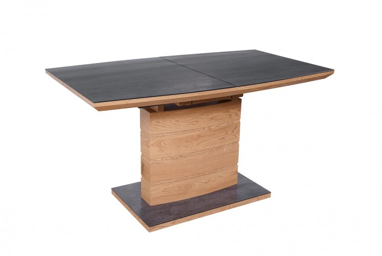 Concord Kihúzható Asztal, MDF és Üveg, Sötétszürke / Aranytölgy, H140-180xSz80xM77 cm