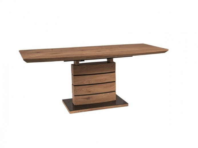 Kihúzható Asztal, MDF és Üveg, Leonardo Large Tölgy / Fekete, Sz160-220xM90xM76 cm