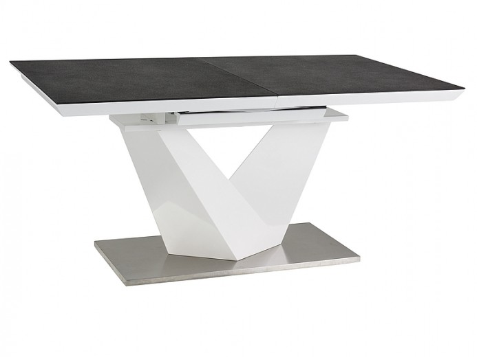 Kihúzható Asztal, MDF, üveg si fém, Alric II Small Fekete / Fehér, H120-180xSz80xM75 cm