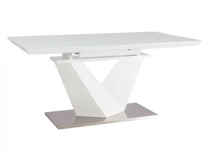 Kihúzható Asztal, MDF, üveg és fém, Alric III Varnish Fehér, H160-220xSz90xM75 cm