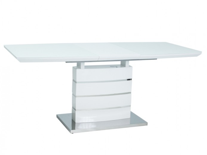 Kihúzható Asztal, MDF, üveg és fém, Leonid Fehér, H140-180xSz80xM76 cm