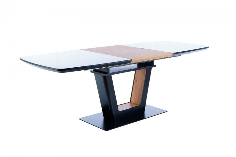 Kihúzható Asztal, MDF, üveg és fém, Sygurd Tölgy / Fekete, Sz160-220xH90xM76 cm