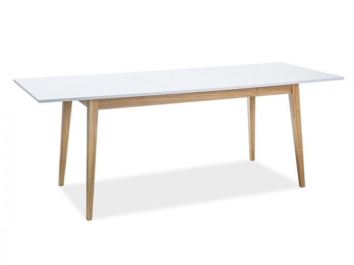 Kihúzható Asztal, forgácslap és fa, Cecil Small Fehér / Tölgy, H120-165xSz68xM75 cm