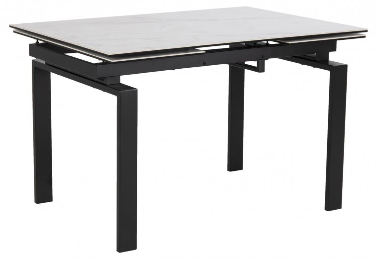 Kihúzható Asztal, Üveg, Kerámia és Fém, Huddersfield Fehér / Fekete, H120-200xSz85xM76 cm