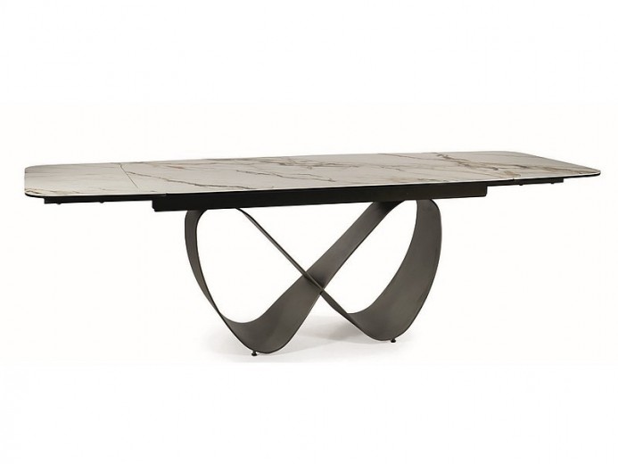 Kihúzható asztal üveg, kerámia, fém, Infamy Fehér/ Barna, Sz160-240xM95xM76 cm