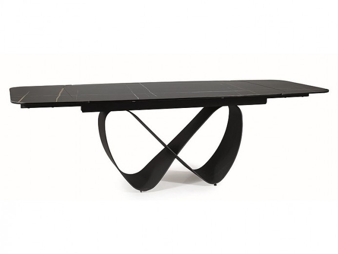 Kihúzható asztal üveg, kerámia és fém, Infamy Fekete/ Matt Fekete, Sz160-240xM95xM76 cm