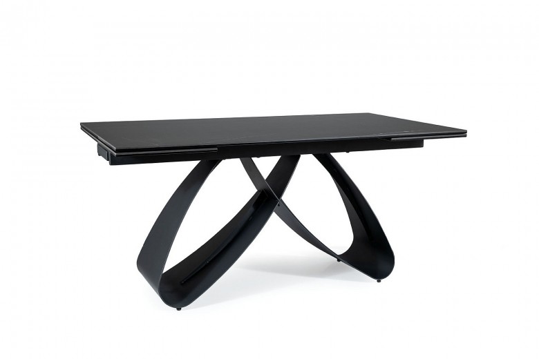 Kihúzható asztal, üveg, kerámia és fém, Sahara Fekete/ Matt Fekete, Sz160-240xM90xM76 cm