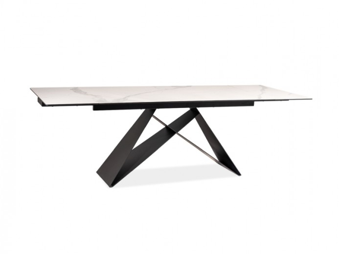 Kihúzható asztal, üveg, kerámia és fém, Wesley III Fehér / Fekete, Sz160-240xH90xM76 cm