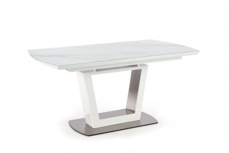Blanco Kihúzható Asztal, Üveg, MDF és Fém, Márvány / Fehér, H160-200xSz90xM76 cm