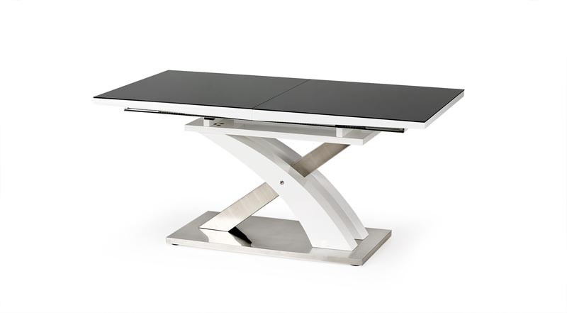 Sandor II Kihúzható Asztal, Üveg, MDF és Fém, Fekete / Fehér, H160-220xSz90xM77 cm