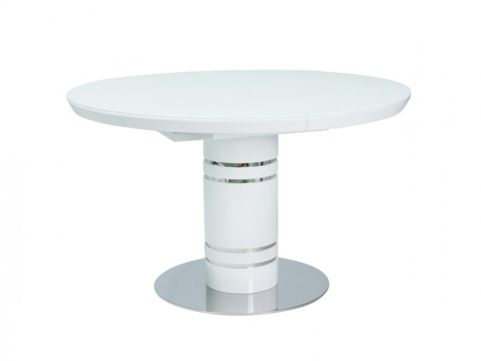 Kihúzható Asztal, üveg, MDF és fém, Soraya Fehér, H120-160xSz120xM76 cm
