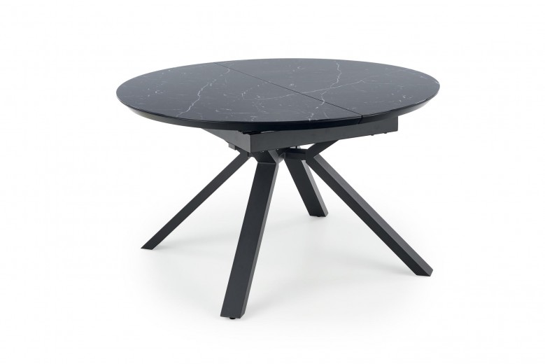 Vertigo Kihúzható Asztal, Üveg, MDF és Fém, Fekete, H130-180xSz130xM76 cm