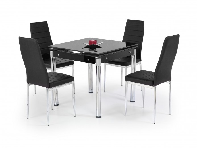 Kihúzható Asztal, Üveg és Fém Kent Fekete / Króm, H80-130xSz80xM76 cm
