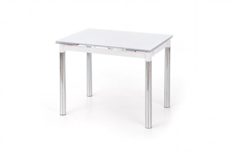 Kihúzható Asztal, Üveg és Fém Logan 2 Fehér / Króm, H96-142xSz70xM75 cm