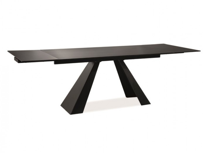 Kihúzható Asztal, üveg és fém, Samael Matt Fekete, Sz160-240xH90xM76 cm