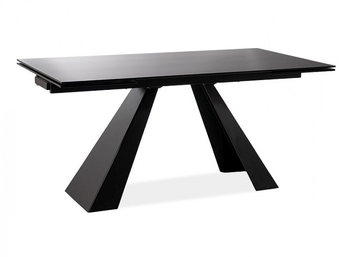 Kihúzható Asztal, üveg és fém, Samael Matt Fekete, H120-180xSz80xM76 cm