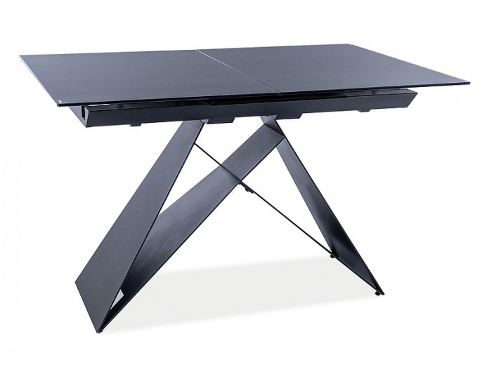 Kihúzható Asztal, üveg és fém, Wesley SG Matt Fekete, H120-160xSz80xM76 cm