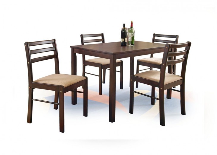 Asztal, MDF és Fa New Starter Espresso + 4 Szék Szett, H110xSz72xM74 cm