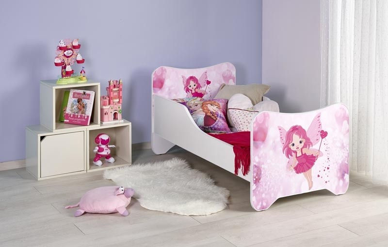 Ágy Gyerekeknek Happy Fairy, Fehér / Rózsaszín, 140 x 70 cm
