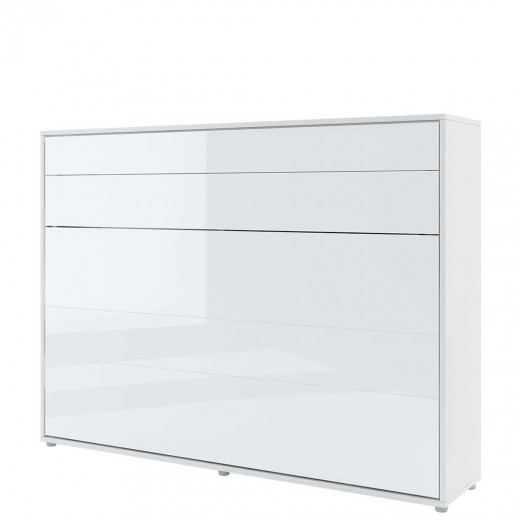 Bed Concept Horizontal Felcsukható Ágy, Pneumatikus Mechanizmussal, Matractartóval, Fényes Fehér, 200 x 140 cm