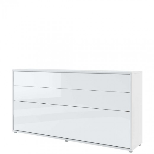 Bed Concept Horizontal Felcsukható Ágy, Pneumatikus Mechanizmussal, Matractartóval, Fényes Fehér, 200 x 90 cm