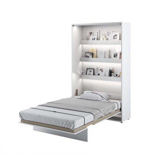 Bed Concept Vertical Felcsukható Ágy, Pneumatikus Mechanizmussal, LED Rendszerrel és Matractartóval, Matt Fehér, 200 x 120 cm