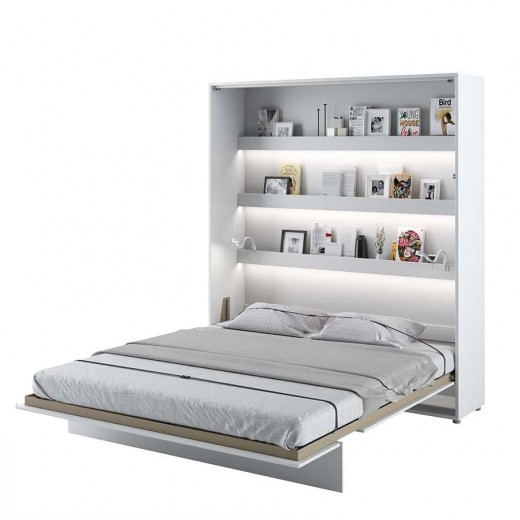 Bed Concept Vertical Felcsukható Ágy, Pneumatikus Mechanizmussal, LED Rendszerrel és Matractartóval, Matt Fehér, 200 x 180 cm