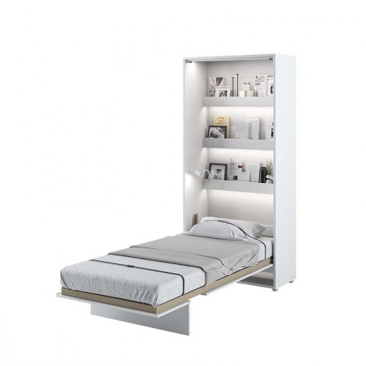 Bed Concept Vertical Felcsukható Ágy, Pneumatikus Mechanizmussal, LED Rendszerrel és Matractartóval, Matt Fehér, 200 x 90 cm