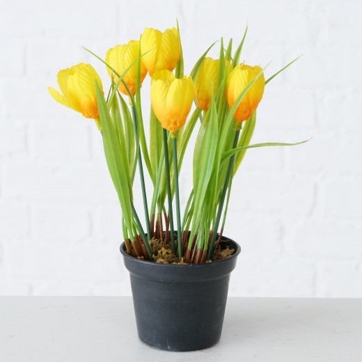 Tulip Cserepes Műnövény, Sárga / Zöld, M20 cm